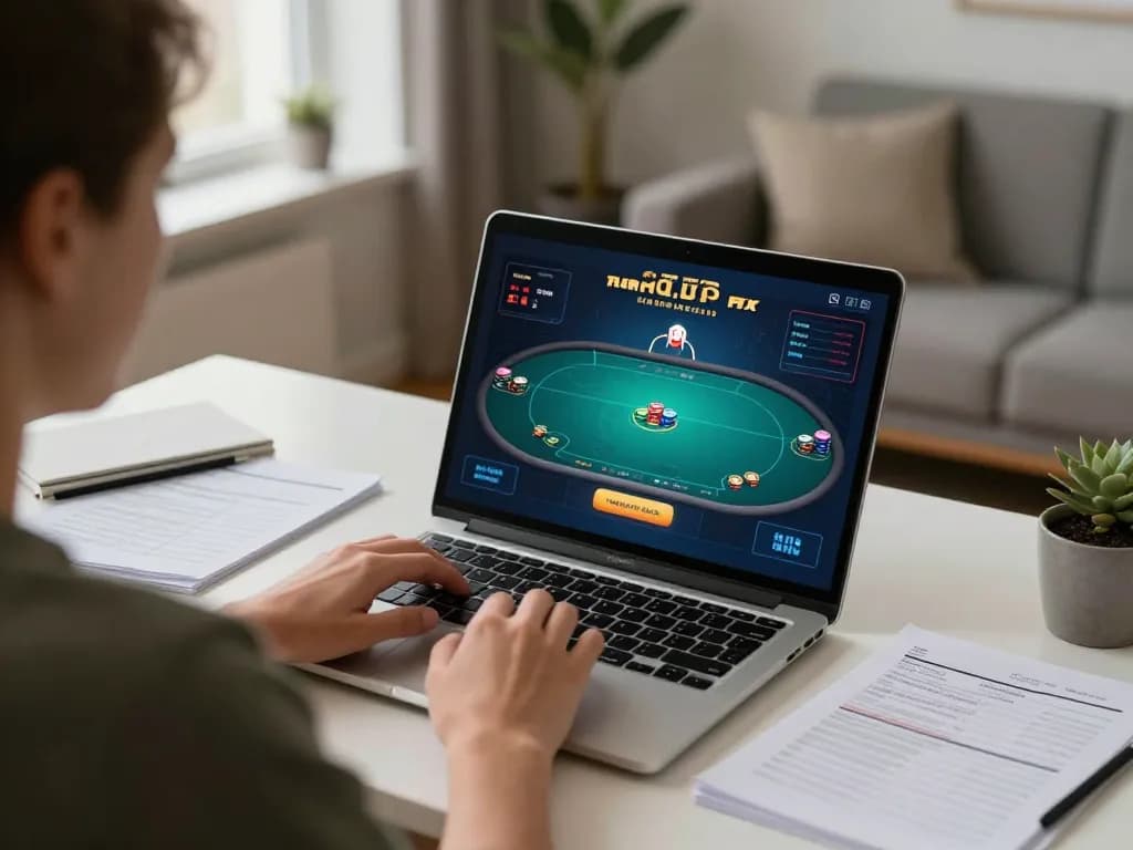 Win88 player strategizing in an online poker game at home with expert focus on screen
