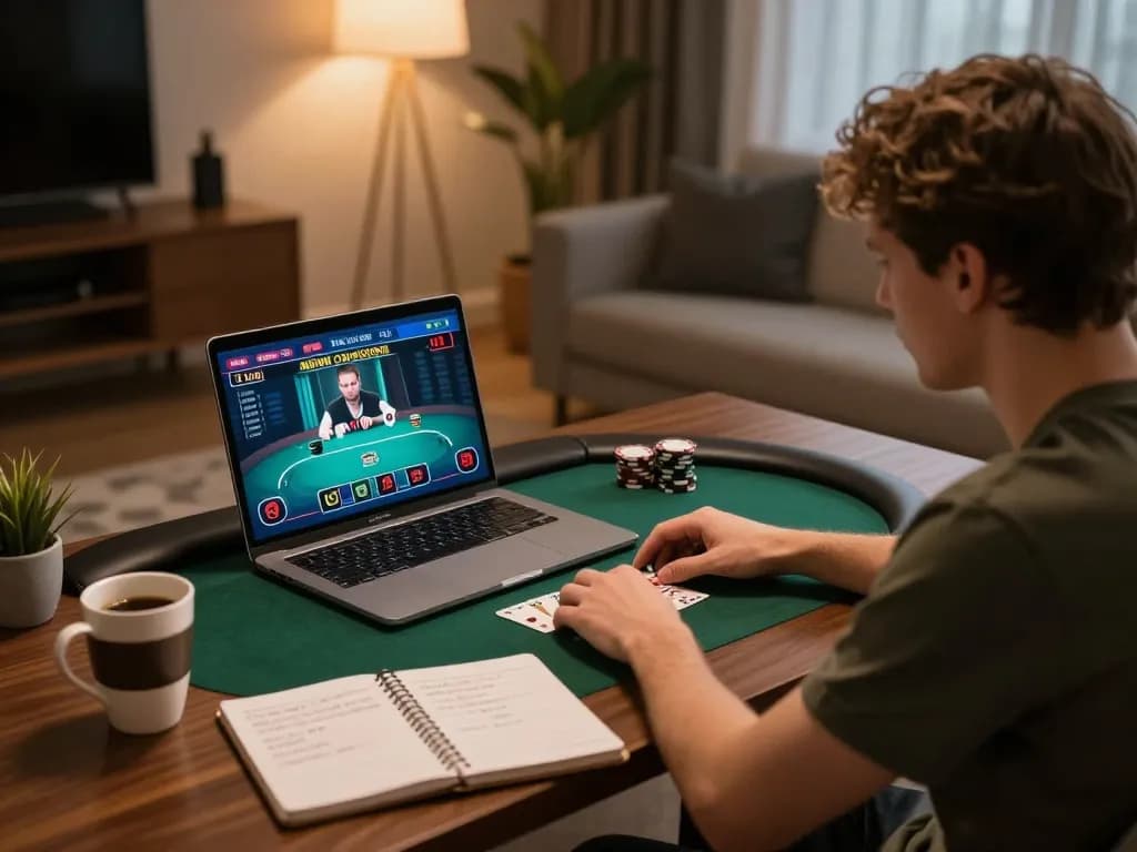Player engaged in a strategic poker game on 789win's online platform, showcasing a modern gaming setup