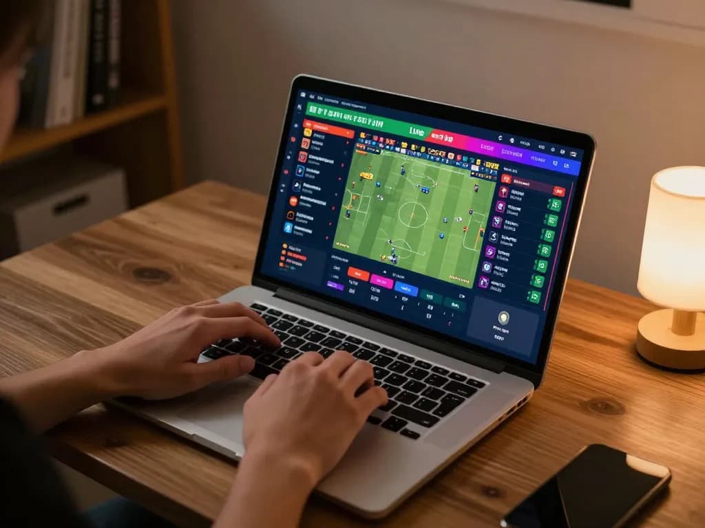 Betting on sports using a laptop at home, focusing on dynamic odds at 58wiin online casino