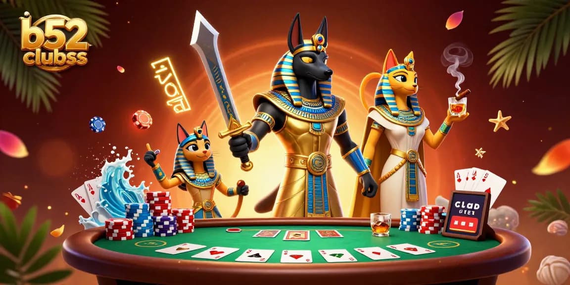 Experience thrilling gameplay at b52clubss with Anubis and Bastet in a vibrant casino setting.