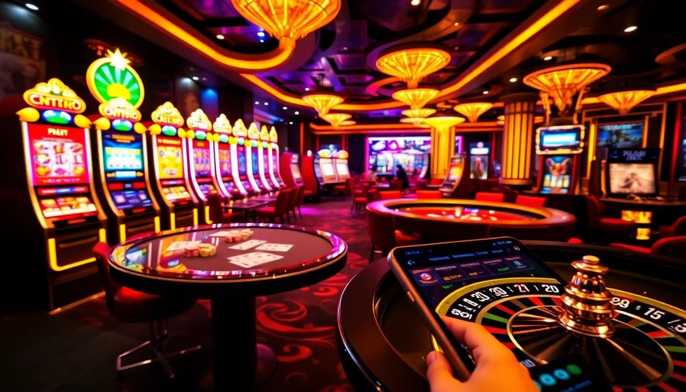 Players enjoying their gaming experience at https://nk88net.com/ with vibrant casino elements.