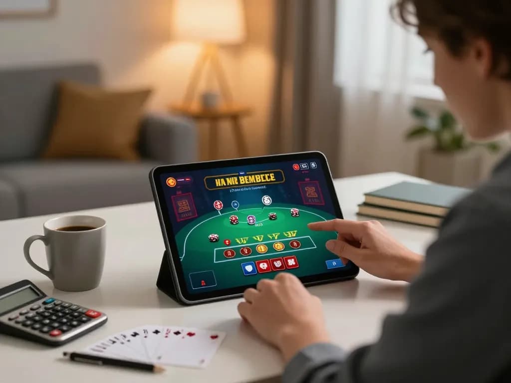 Player enjoying a live dealer blackjack game on tablet, showcasing strategy and engagement at hay88x