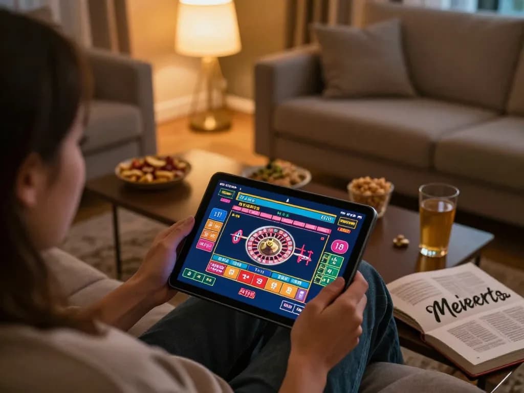 Engaging gameplay on UU88 platform with a player using a tablet for live roulette in a cozy home setting