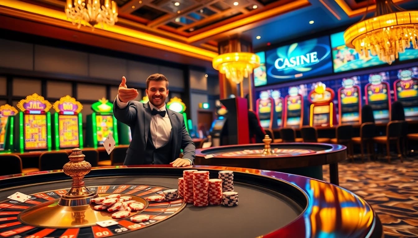 Excited gamblers at QQ88pro Vip place bets on poker chips in a glamorous casino setting.