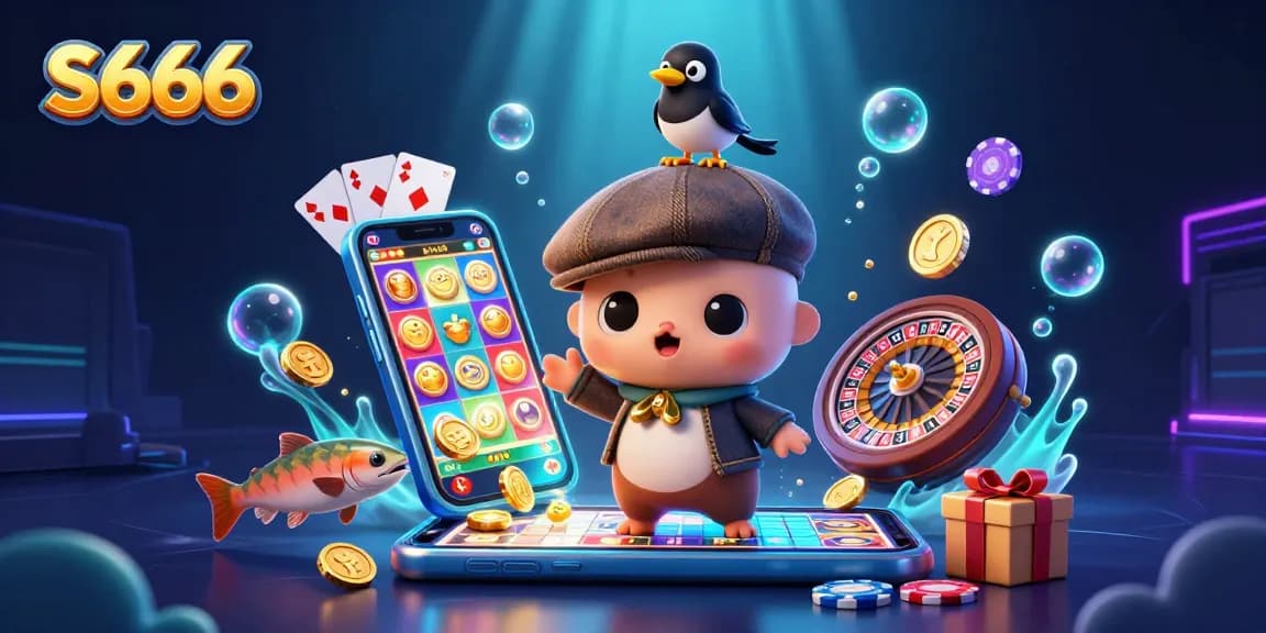 Engage with S666 slot games featuring colorful reels, playful characters, and vibrant casino elements.