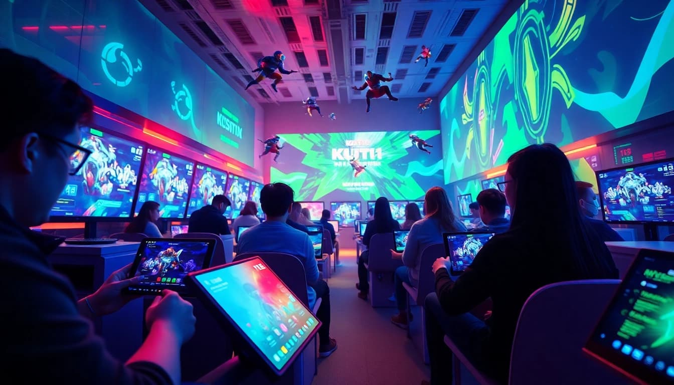 Engaged gamers enjoying Ku11's innovative online platform with vibrant digital interfaces.