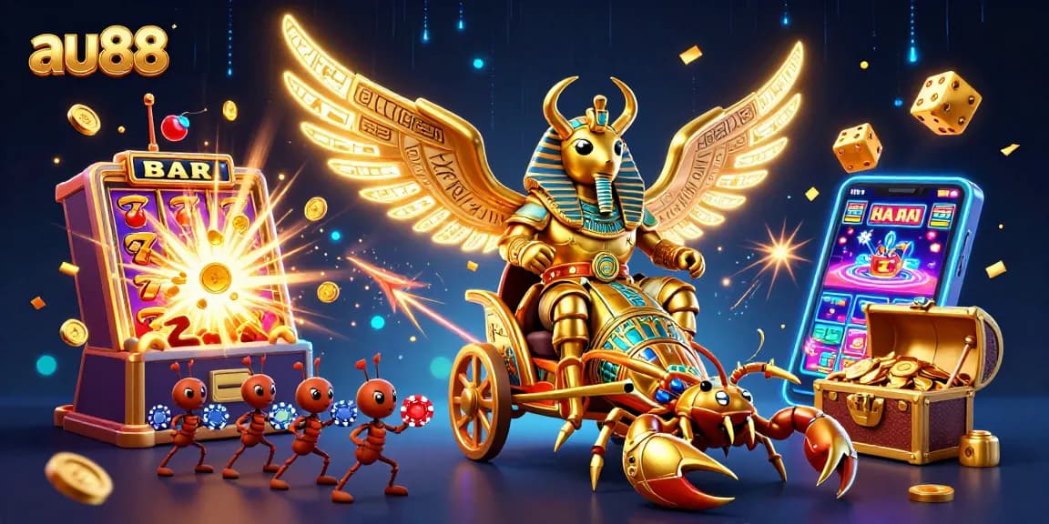 Experience the thrill of au88 with a captivating 3D illustration featuring a casino-themed adventure, vibrant jackpot elements, and dynamic characters.