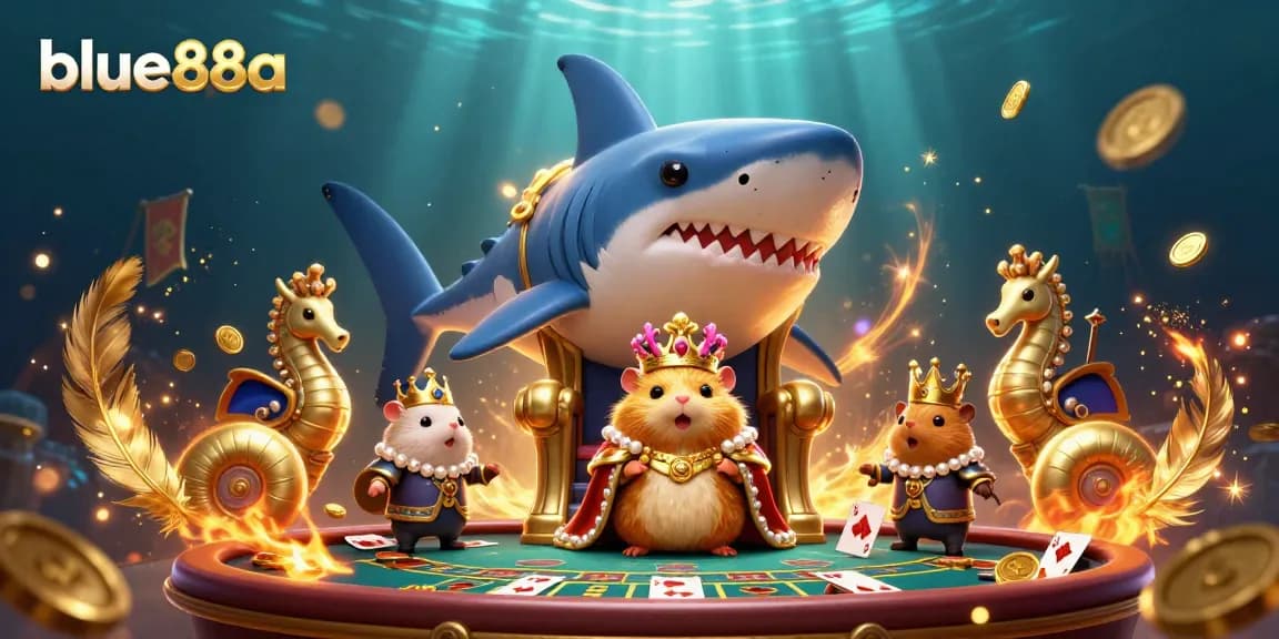 Engage in thrilling gameplay with blue88a featuring a fierce hamster king and live casino elements.