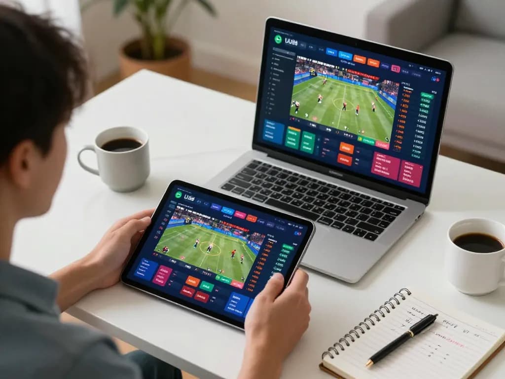 Person engaging in sports betting on UU88 platform using a tablet and notebook strategies