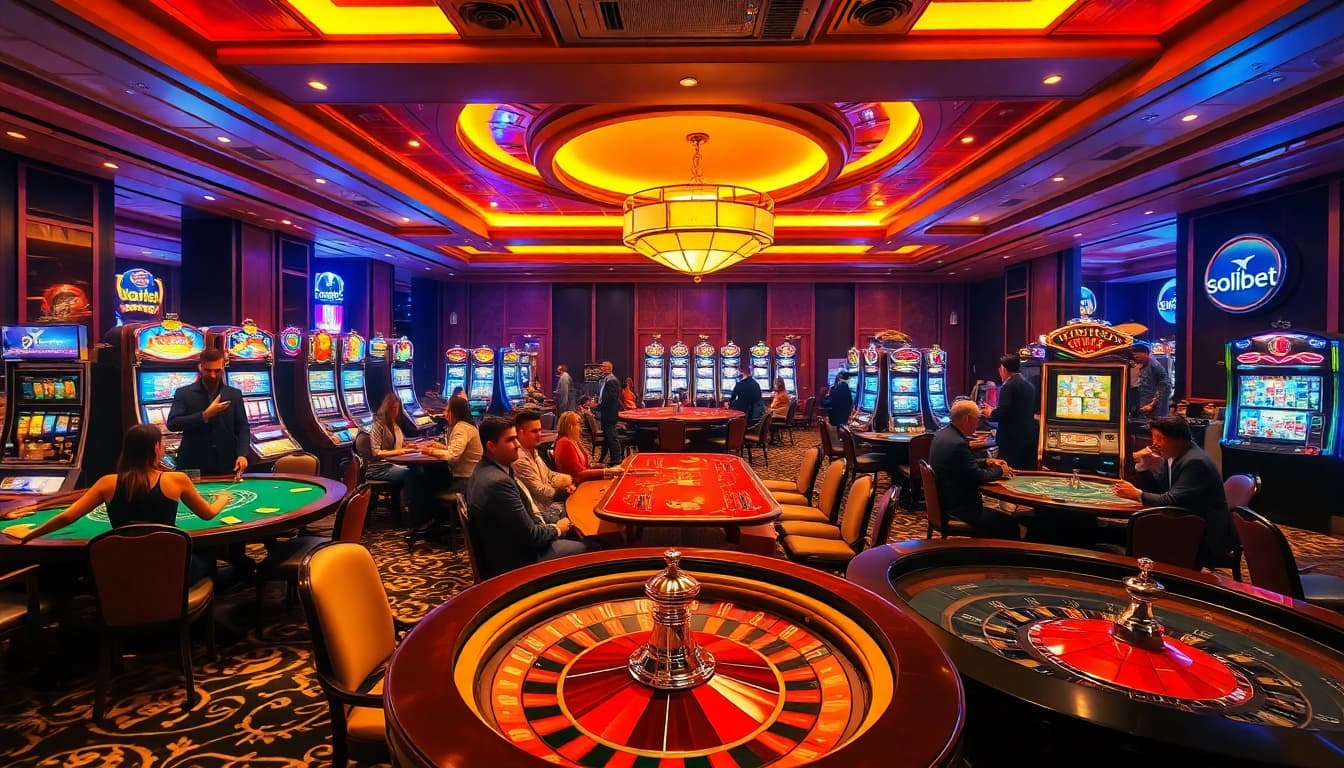Experience the thrilling atmosphere of เว็บ soibet with vibrant casino tables and players engaged in high-stakes action.
