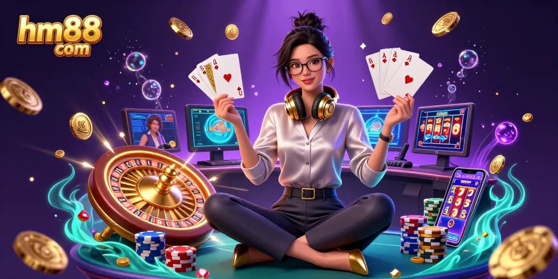 Engage with thrilling games at hm88 com, showcasing a glamorous setting filled with vibrant casino elements.