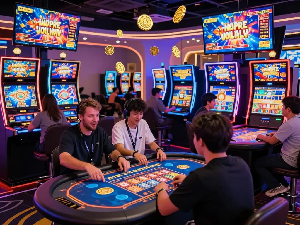 Exciting gameplay scene showcasing zx88.com, vibrant online casino atmosphere with engaging virtual gaming options and cheering players.