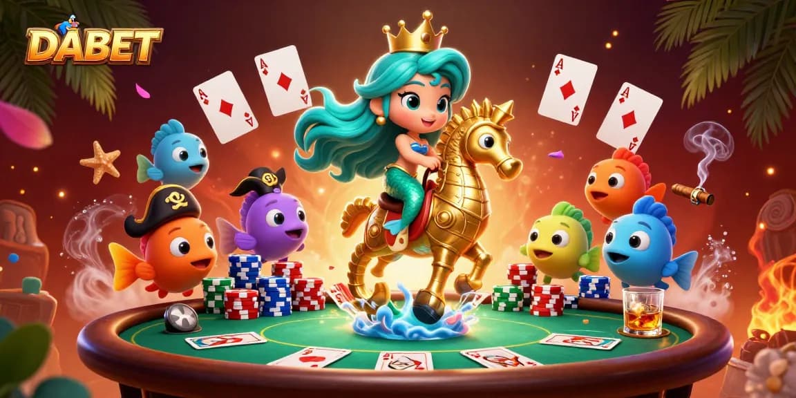 DABET offers an engaging and colorful online gaming experience featuring a mermaid princess and casino elements.