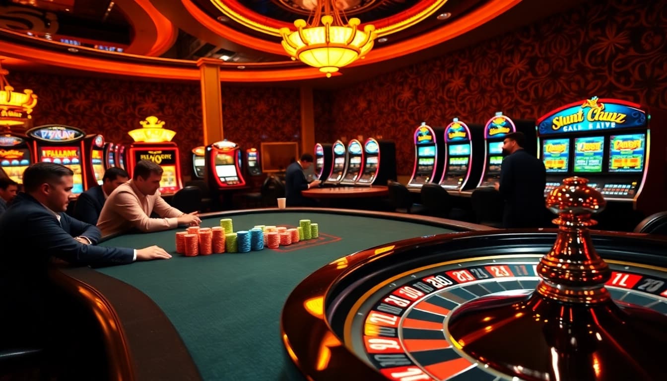 777X win at a luxurious poker table in a vibrant casino atmosphere with spinning roulette and colorful chips.