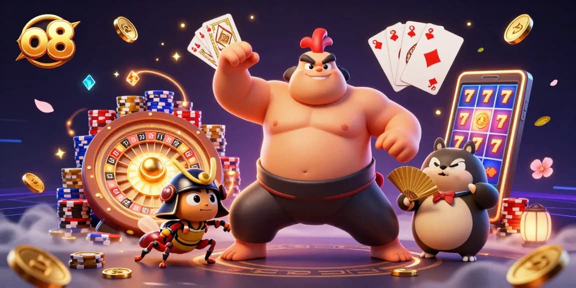 Engage with thrilling gaming action at o8 as the powerful sumo rooster stomps amidst golden coins.