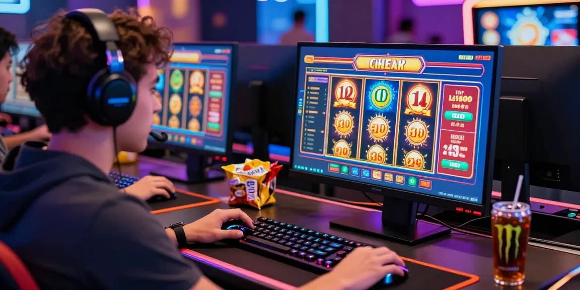 Excited player gaming at credit card casinos, showcasing vibrant online casino environment and engaging with live dealer games.
