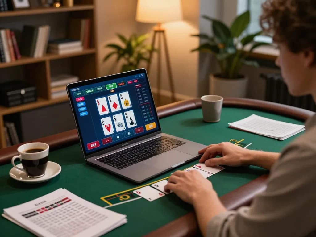 Engaging in live dealer blackjack on co 88 with a stylish modern workspace and warm ambiance.