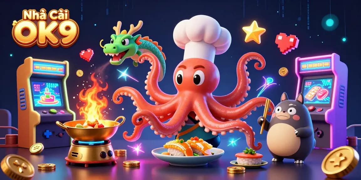 Engaging illustration showcasing Nhà Cái OK9 with vibrant characters and casino-themed elements, highlighting thrilling gaming experiences.
