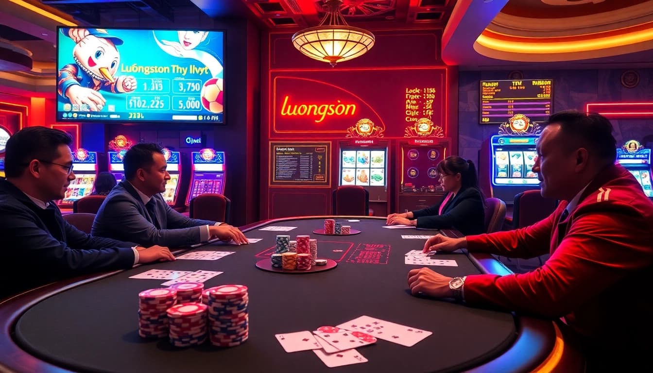 Experience the thrill of "luongson live" poker action in a vibrant casino setting with chips and betting slips.
