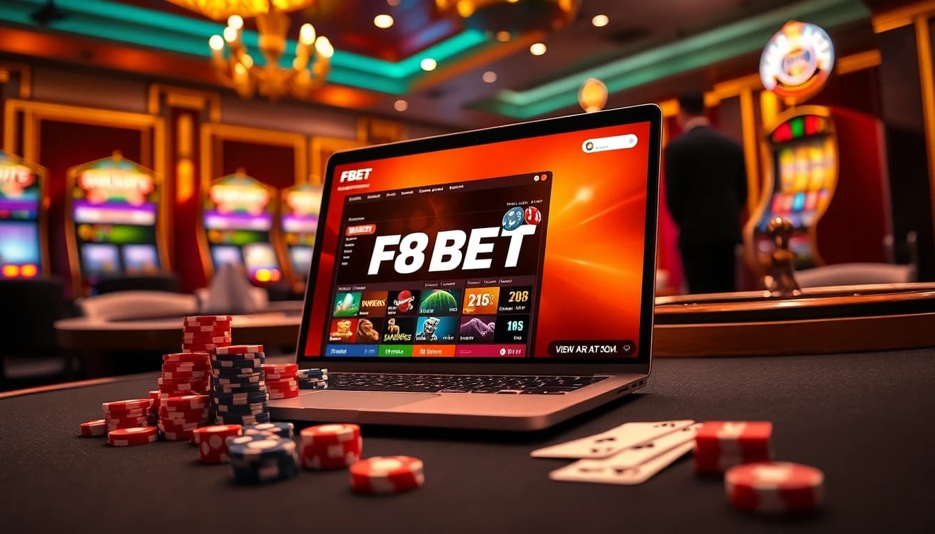 Play thrilling games at f8bet.com with engaging poker chips and casino ambiance.