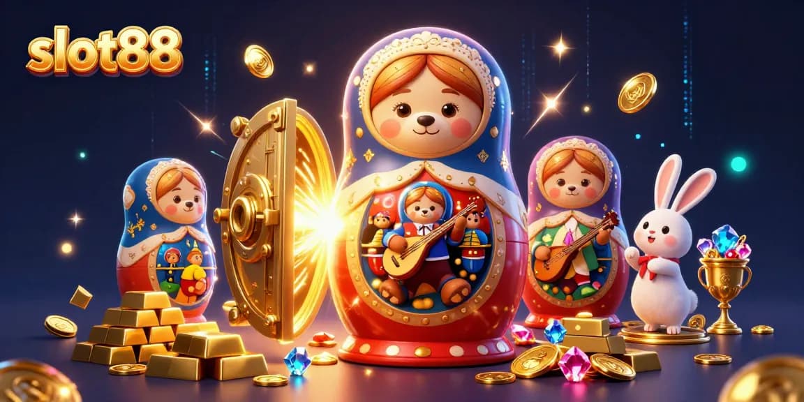 Experience the thrill of slot88 with a vibrant 3D casino scene showcasing characters and elements of joyous gambling.