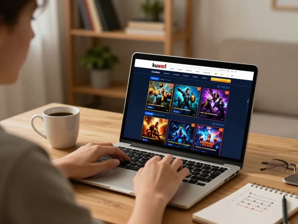 Kuwin1 online gaming session featured with player focused on betting strategies at home