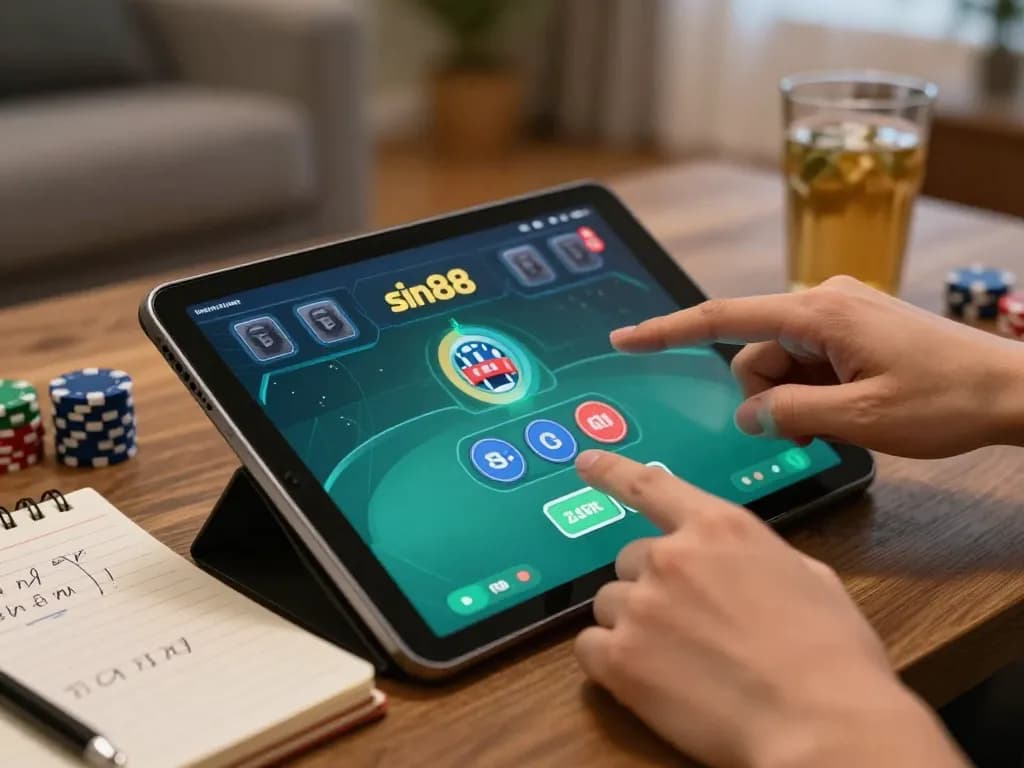 Place strategic bets using the sin88 app during an online poker game at home.