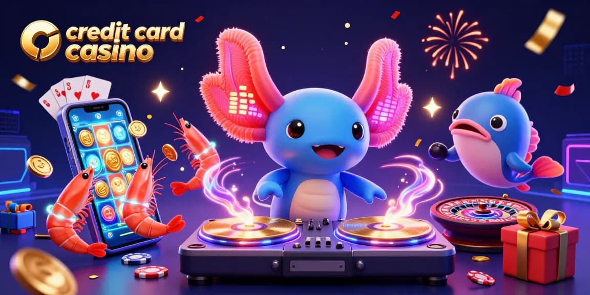Experience the thrill of a credit card casino with vibrant characters and gaming elements in an underwater party scene.