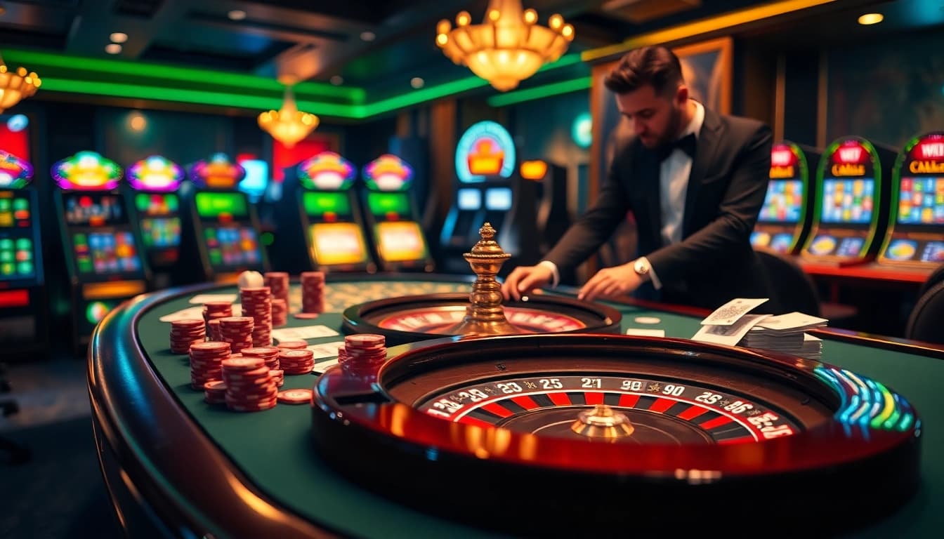 Experience the thrill of 65A at an upscale casino table with vibrant chips and engaged players.