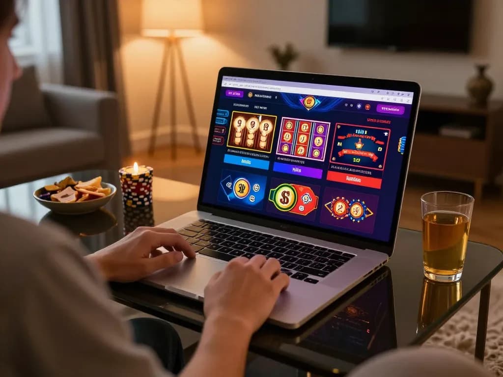 uu88 player engaging with online casino games in a cozy living room setting