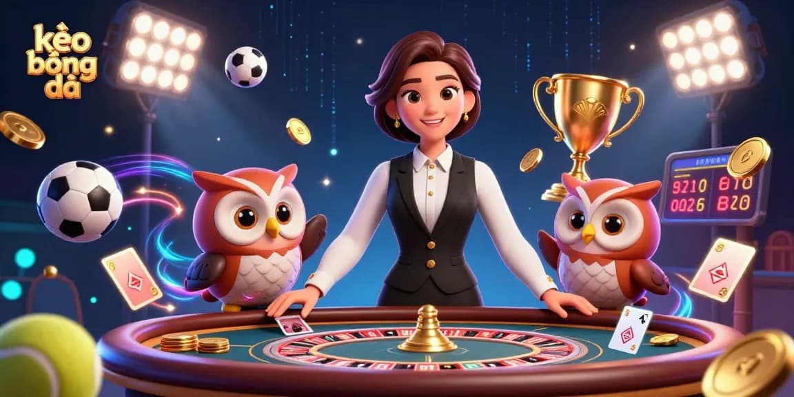 Bet on kèo bóng đá with elegant dealers amidst dynamic sports elements and rich visuals.