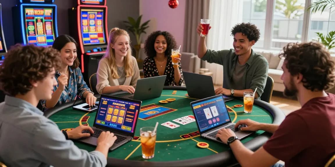 Casinos that accept credit cards showcasing a lively online gaming atmosphere with players enjoying live dealer games and vibrant slot visuals.
