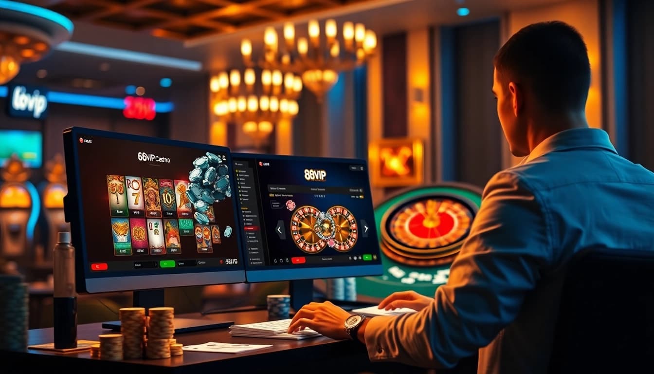 Experience the thrill of winning at 68VIP online casino with vibrant game displays and excited players.