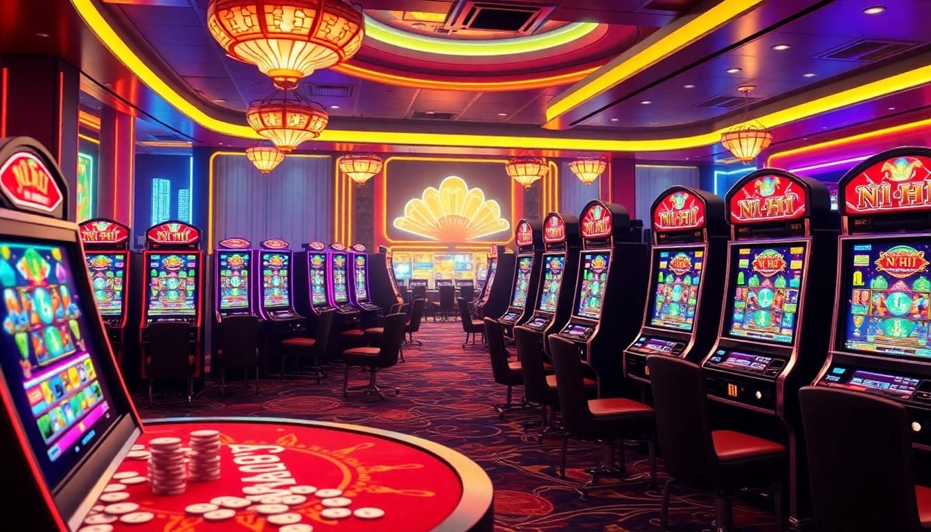 Spin the reels of nổ hũ slot machines in a vibrant online casino atmosphere.