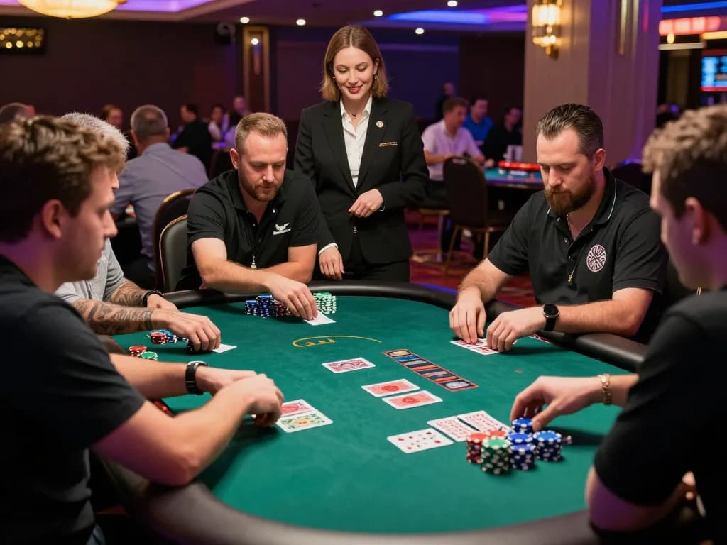 Engaged players at tg88 com poker tables celebrating wins in an upscale casino