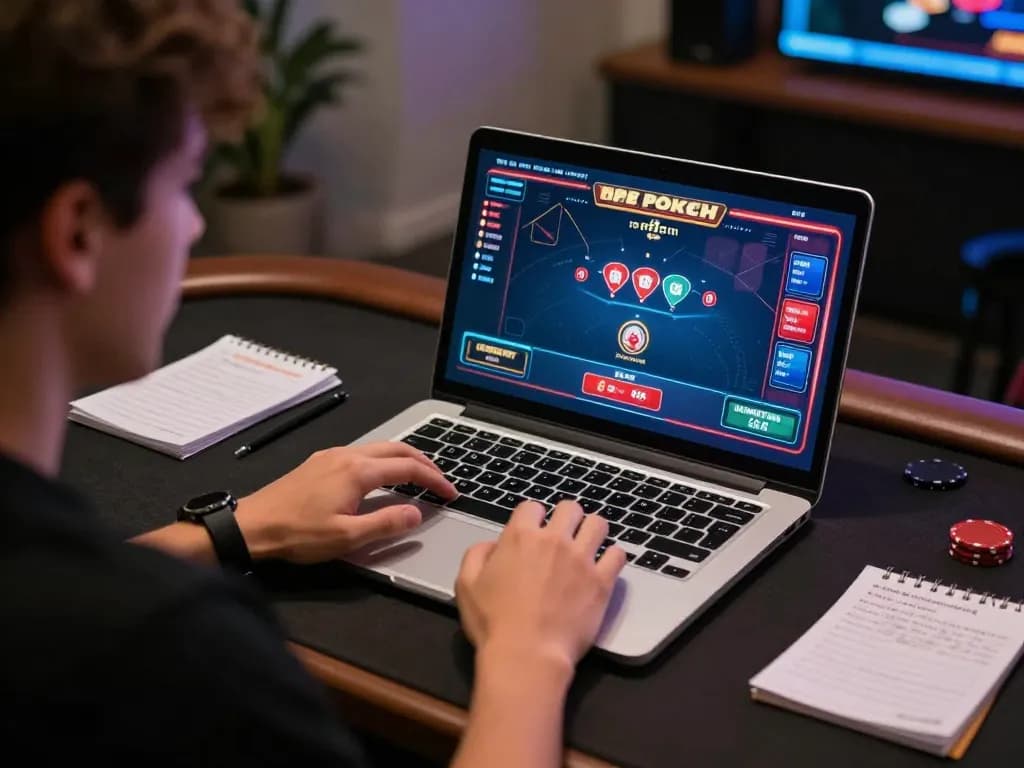 Engaging in high-stakes poker on gamebaidoithuong8 online platform, gamer focused on gameplay.
