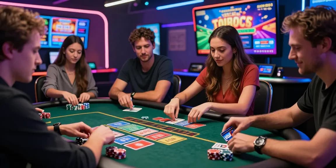 Exciting scene of players at a live dealer casino using Visa and Mastercard at dea.org.uk, showcasing the thrill of online gaming.