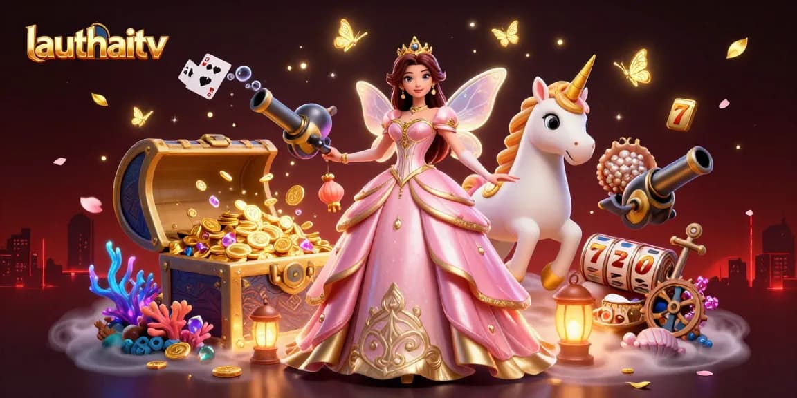 Experience thrilling action with lauthaitv's colorful slots and glamorous characters in a captivating scene.