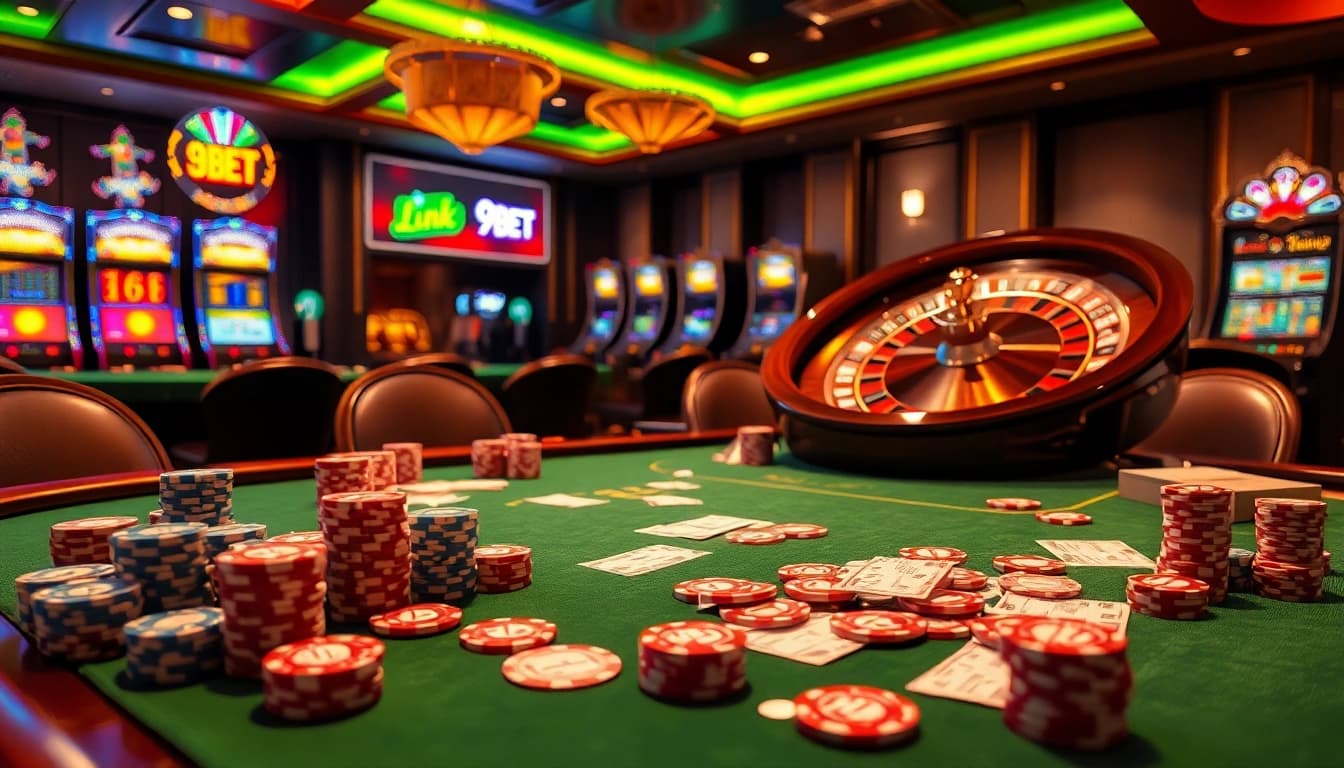 Engaging gamblers at a luxurious casino featuring vibrant elements of Link 9BET.
