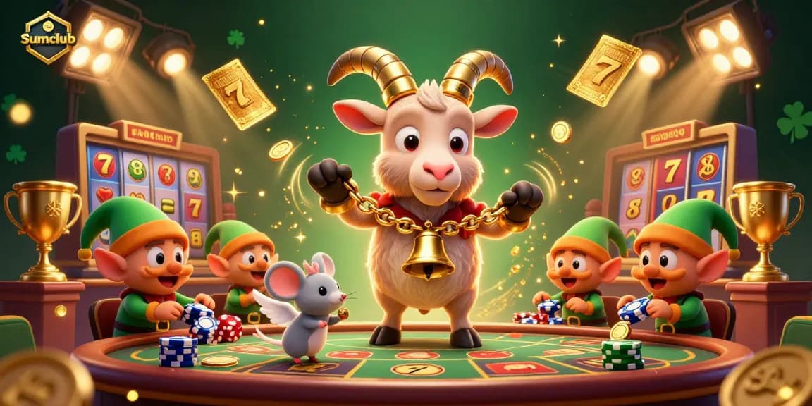 Experience thrilling gaming action at Sumclub with a lively Krampus-themed casino illustration.