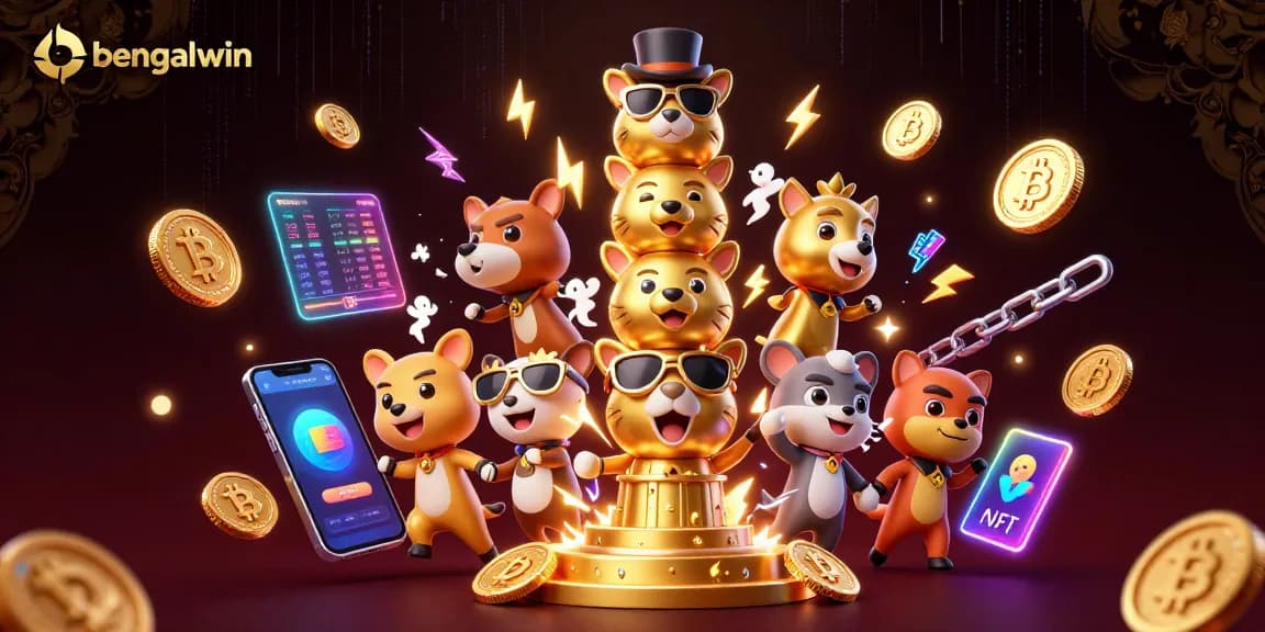 Engage with exhilarating games at Bengalwin, featuring a vibrant cartoon totem pole in a dynamic casino scene.