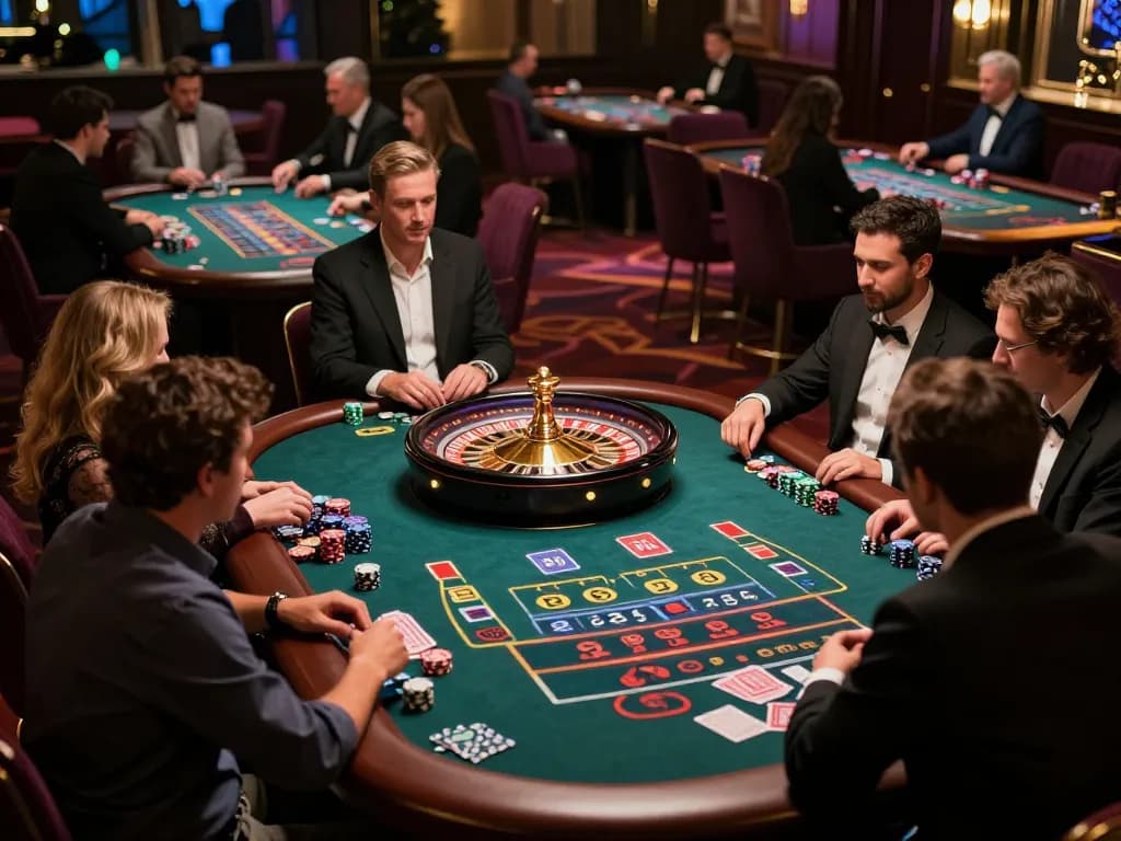Experience the excitement of gambling at Sv368 with players engaging at a stylish roulette table.