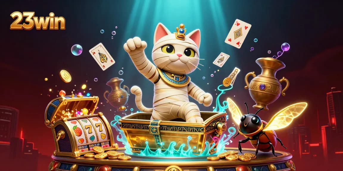 Experience exciting slots at 23win with a dynamic 3D illustration of games and vibrant visuals.