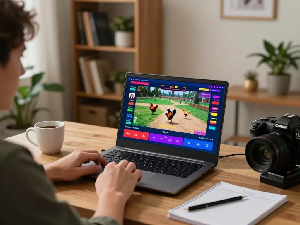 Engaging in live betting action on Đá gà wala88 with thrilling matches displayed on a laptop screen.