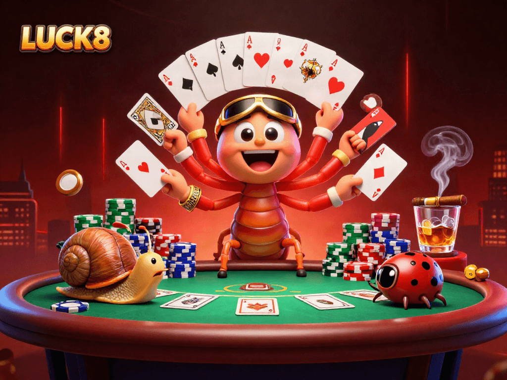 LUCK8 tham gia vào hành trình poker đầy kịch tính với các quân bài, tiền chip và môi trường sống động.