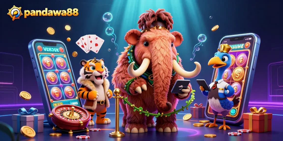 Pandawa88 showcases a vibrant casino scene with unique characters and engaging game elements.