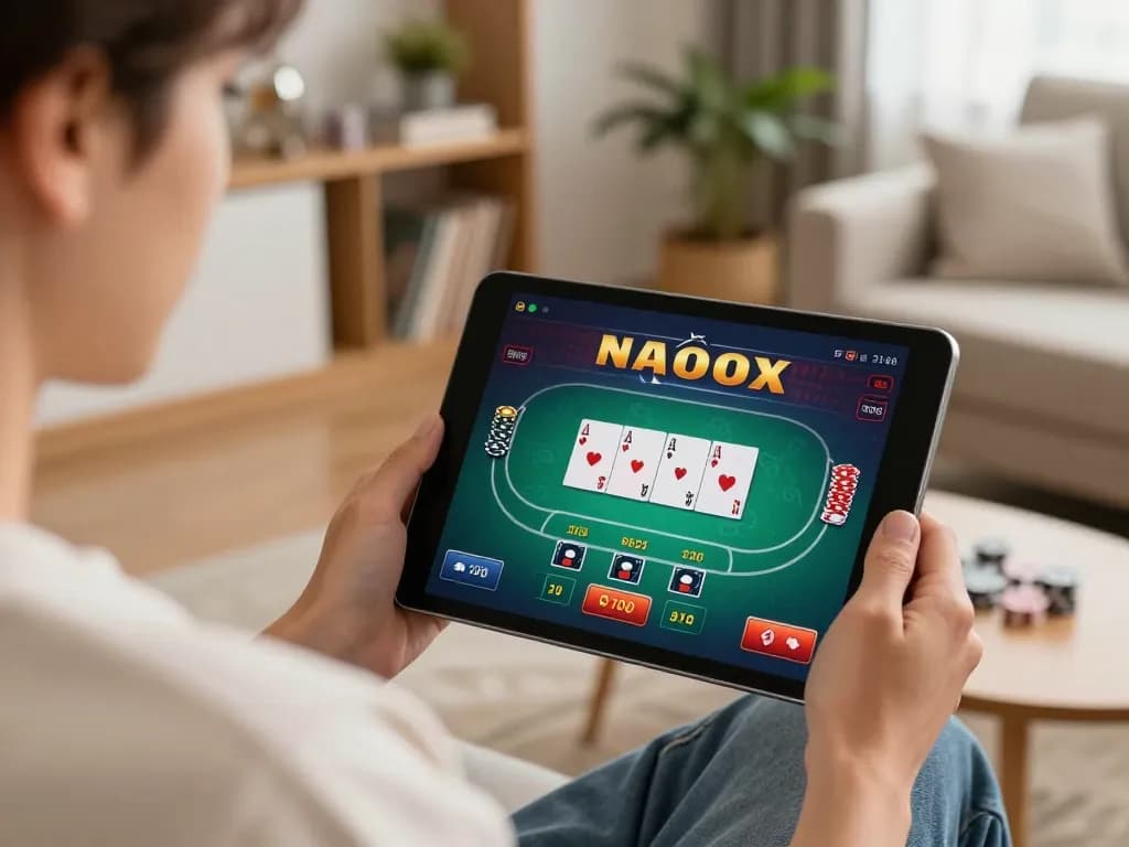 Engaging in online casino gaming at https://xx88.day/ with a tablet in a comfortable home setting.