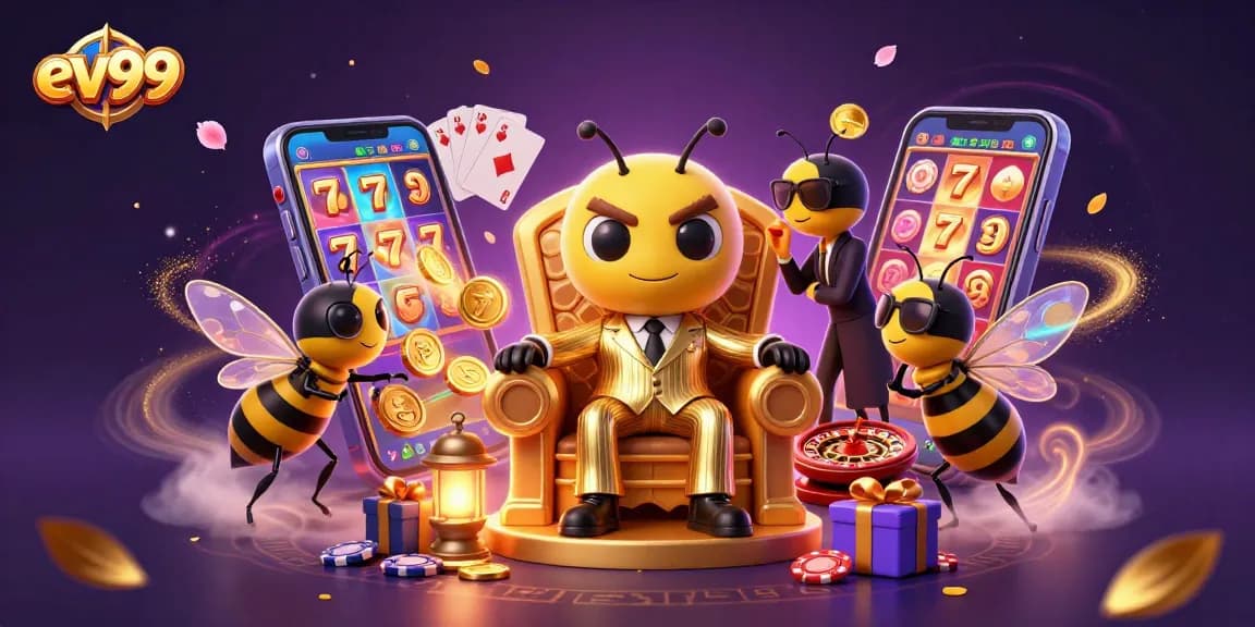 Engage with ev99's vibrant casino scene featuring characters and dynamic gambling elements.
