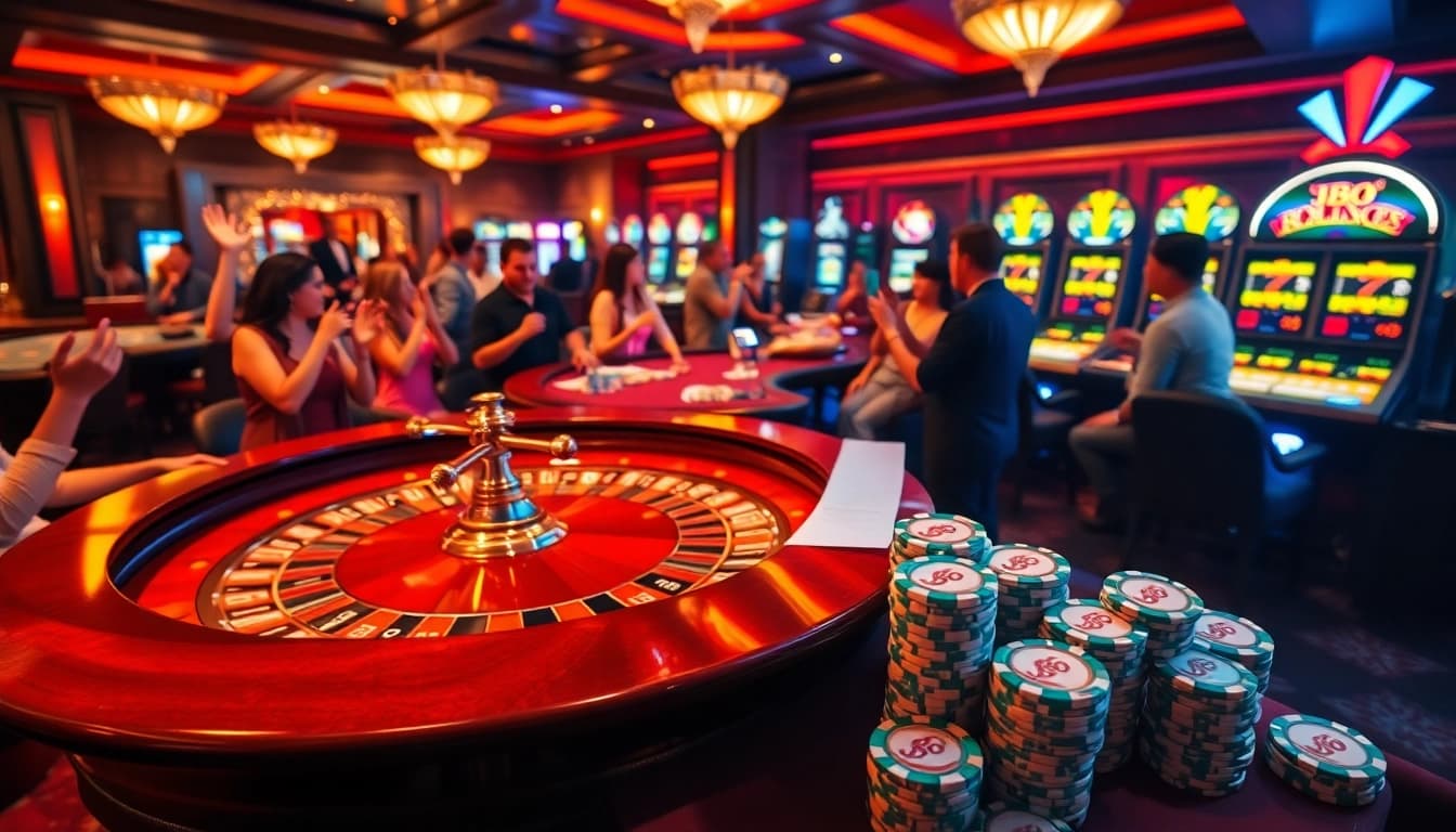 Join the excitement at JBO casino with colorful chips and thrilling roulette.