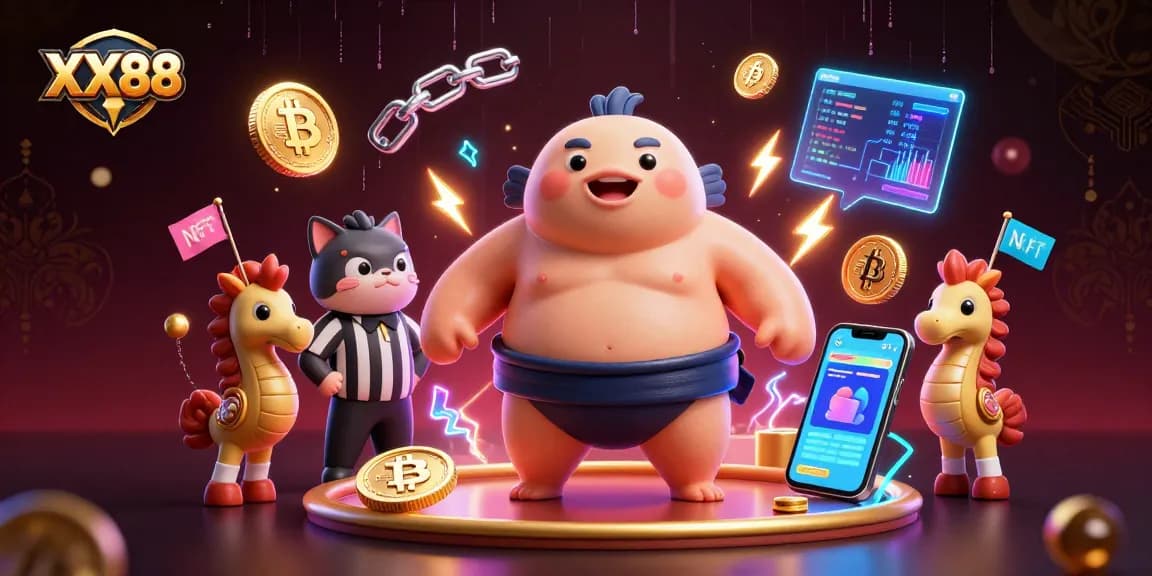 Experience thrilling gameplay with XX88, a vibrant 3D underwater casino scene filled with vibrant characters and crypto elements.